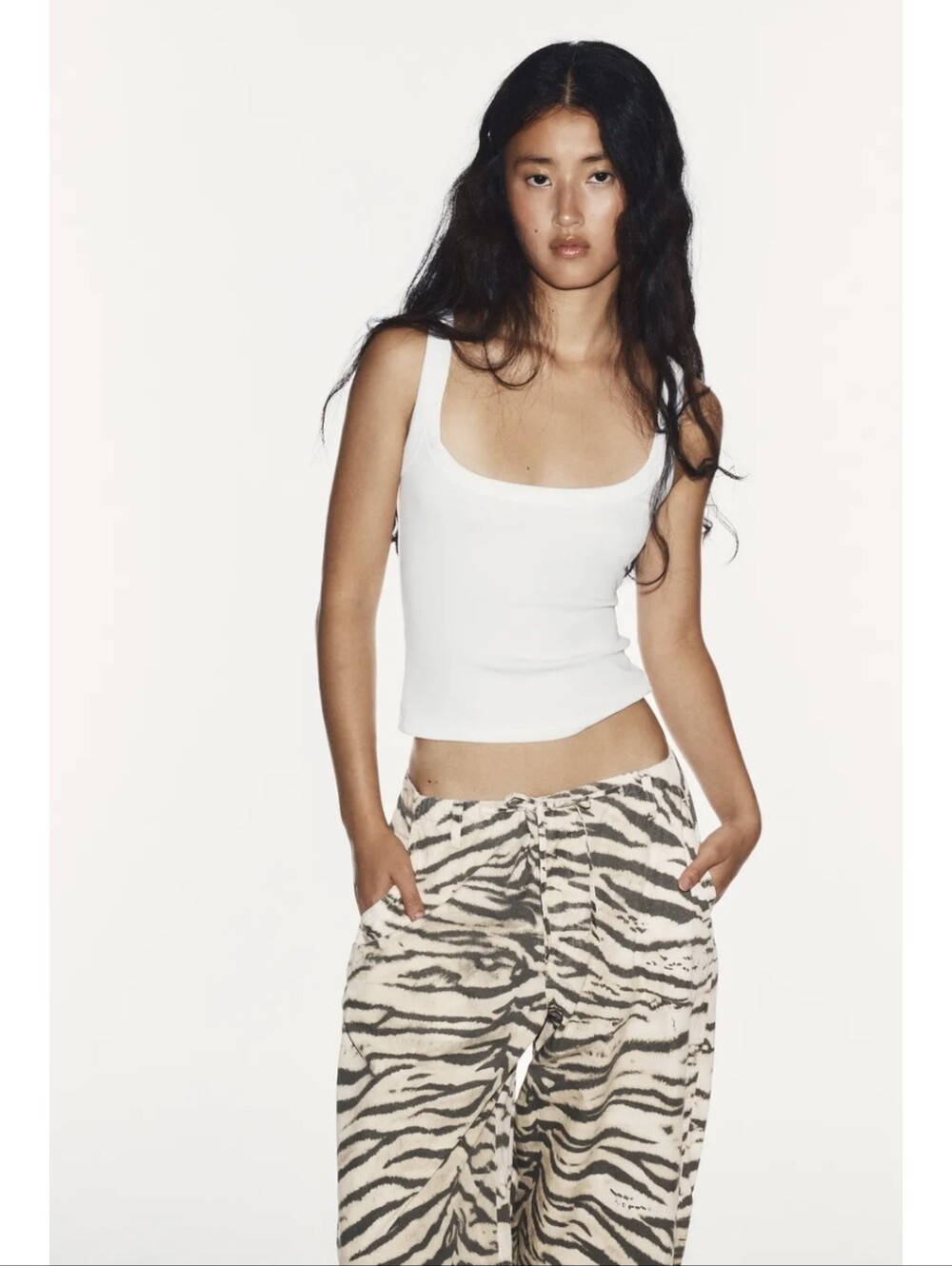 ZARA ANIMAL PRINT WIDE LEG DRAWSTRING PANTS - Picture 4 of 9